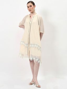 AAREIN - Off-White Self Design Lace A-Line Midi Dress