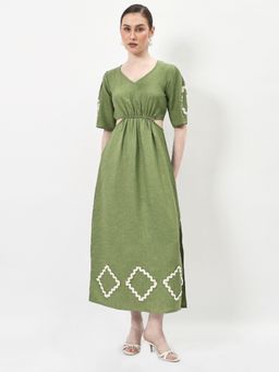 AAREIN - Green Cut Out Embroidered Maxi Dress