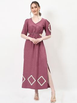 AAREIN - Mauve Cut Out Embroidered Maxi Dress