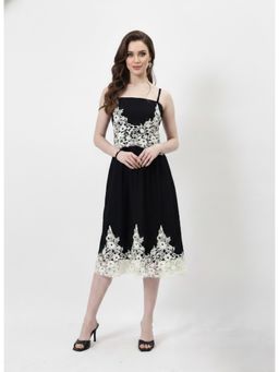 AAREIN - Black Contrast Lace Slip Strap Midi Dress