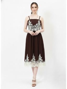 AAREIN - Black Contrast Lace Slip Strap Midi Dress