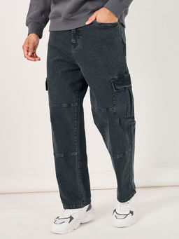 Styli - Men Solid Utility Cargo Jeans