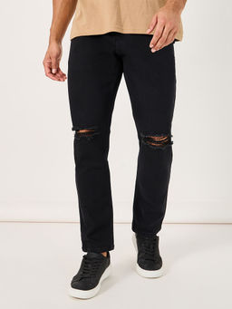 Styli - Men Solid Slim Fit Jeans with Distress Detail