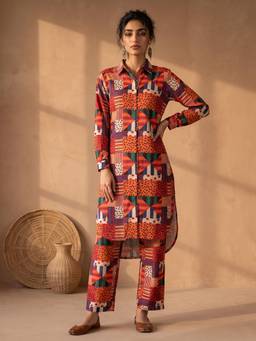 AADVIKA - Women Multi-Color Abstract Printed Co-Ord-Set