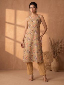 AADVIKA - Women Beige Floral Printed Kurta with Pant