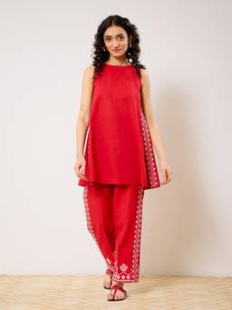 Rustorange - Women Red Printed Co-Ord-Set