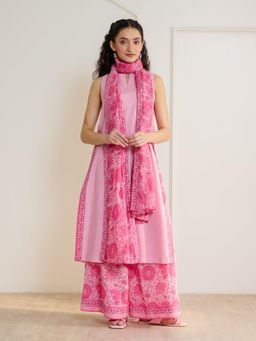 Rustorange - Women Pink Floral Printed Kurta with Palazzo and Dupatta