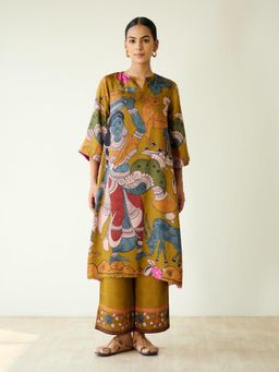 Rustorange - Women Mustard Printed Kurta with Pant