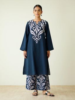 Rustorange - Women Navy Blue Printed Kurta with Palazzo