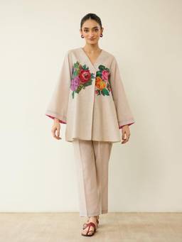 Rustorange - Women Beige Floral Printed Co-Ord-Set