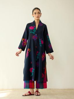Rustorange - Women Black Floral Printed Kurta with Palazzo