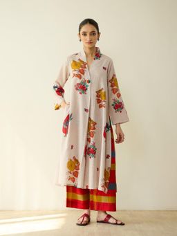 Rustorange - Women Beige Floral Printed Kurta with Palazzo