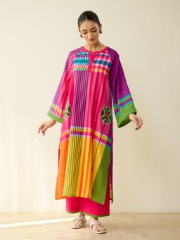 Rustorange - Women Multi-Color Checks Printed Kurta with Palazzo