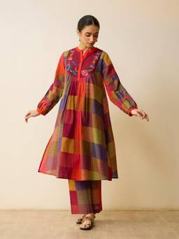 Rustorange - Women Multi-Color Checks Printed Co-Ord-Set