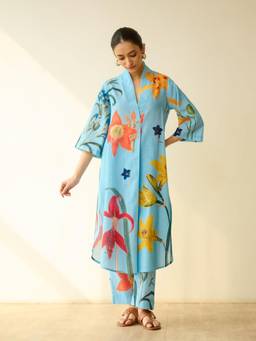Rustorange - Women Blue Floral Printed Co-Ord-Set
