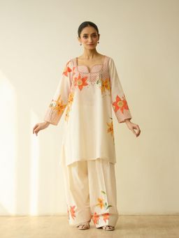 Rustorange - Women Masakali Cream-Brown Floral Printed Kurta with Farshi Salwar