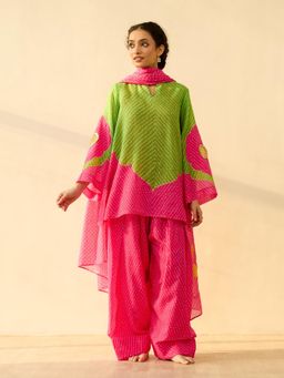 Rustorange - Women Sundari Multi-Color Printed Gota Work Kurti with Farshi Salwar