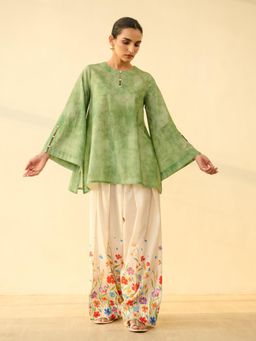 Rustorange - Women Basant Green Floral Sequined Work Kurti with Farshi Salwar
