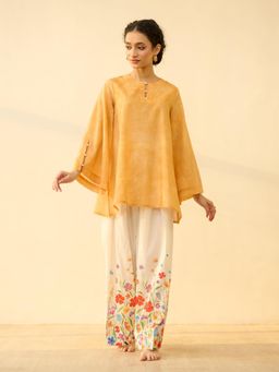 Rustorange - Women Basant Mustard Floral Sequined Work Kurti with Farshi Salwar