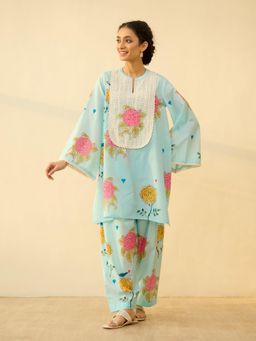 Rustorange - Women Dilruba Blue Floral Printed Kurta with Salwar