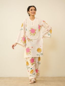 Rustorange - Women Dilruba Cream Floral Printed Kurta with Salwar