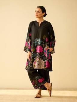 Rustorange - Women Lily Black Floral Printed Co-Ord-Set