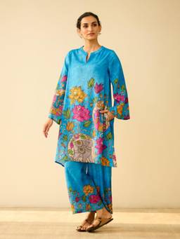 Rustorange - Women Lily Blue Floral Printed Co-Ord-Set