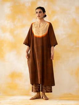 Rustorange - Women Vamika Brown Bandhani Printed Kurta with Pant