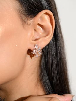METALM - Rose Gold Cz Diamond Cluster Leaf Earrings