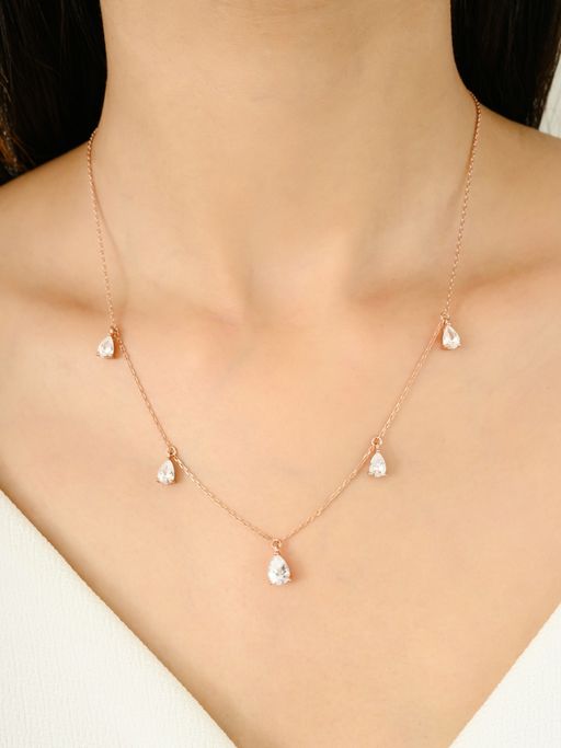 METALM 925 Silver Cz Diamond Charms Queen Necklace