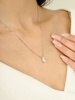 METALM - Silver Solitaire Cz Diamond Teardrop Pendant Necklace