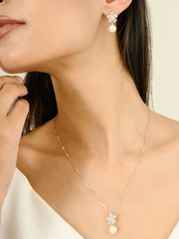 METALM - 925 Silver Pearl Drop Jewellery Set