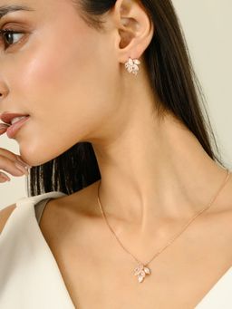 METALM - Marquise Cut Cz Diamond Leaf Drop Jewellery Set