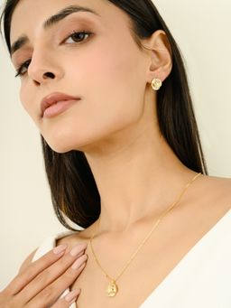 METALM - Yellow Gold Flower Pendant Jewellery Set