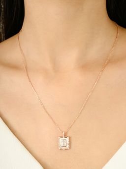 METALM - Rose Gold 925 Silver Square Cz Diamond Pendant Necklace