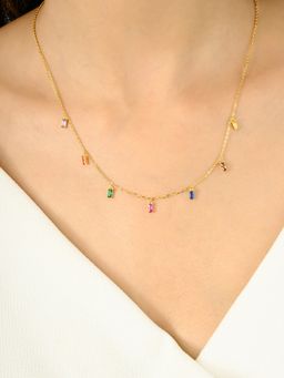 METALM - Colourful Dainty Cz Diamond Charm Necklace