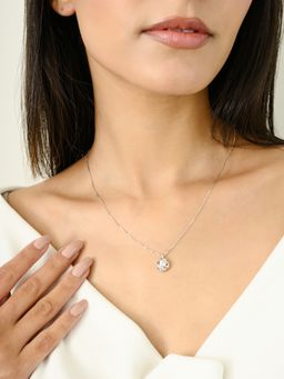 METALM - Cz Solitaire Diamond Drop Necklace In 925 Silver