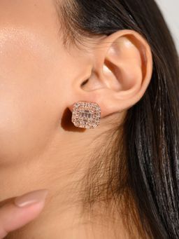 METALM - 925 Silver Square Baguette Diamond Stud Earrings