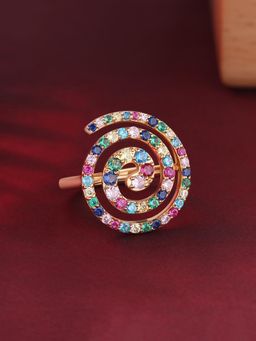 Ornate Jewels - 925 Silver 18K Gold Plated Multi Stone Color Cocktail Lollipop Ring for Women & Girls