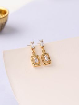 Ornate Jewels - 925 Silver 18K Gold Plated Baguette American Diamond Dangler Earring for Women & Girls (Free Size)