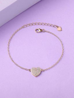 Ornate Jewels - 925 Silver 18K Rose Gold American Diamond Heart Adjustable Bracelet For Women & Girls