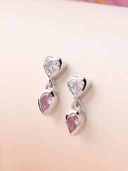 Ornate Jewels - 925 Silver Rhodium Plating Pear Pink American Diamond Dangle Earring for Women & Girls