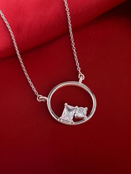 Ornate Jewels - 925 Silver American Diamond Toi Et Moi Circle Necklace for Women & Girls