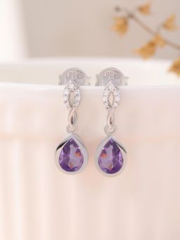 Ornate Jewels - 925 Silver Pear Purple Amethyst Dazzling Dangle Earring for Women & Girls