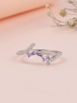 Ornate Jewels - 925 Silver Rhodium Plated Purple Amethyst Ring for Women and Girls
