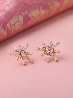 Ornate Jewels - 925 Silver 18K Gold Plated American Diamond Sparkles Stud Earring for Women & Girls