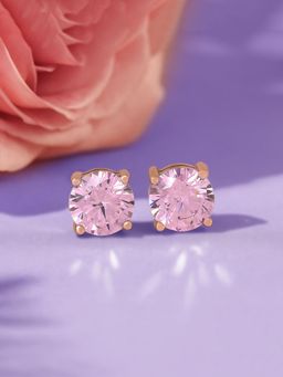 Ornate Jewels - 925 Silver 18K Rose Gold Plated 0.5 Carat Pink Cz Stud Earring For Women And Girls