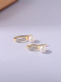 Ornate Jewels - 925 Silver 18K Gold Plated Natural White Pearl Pearly Earring for Women & Girls