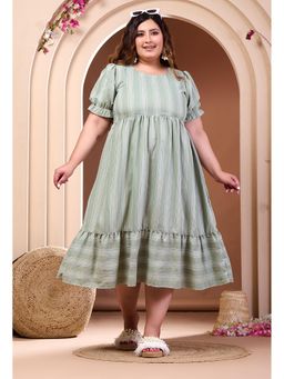 Desi Noor - Plus Size Pistachio Green Tiered Midi Dress