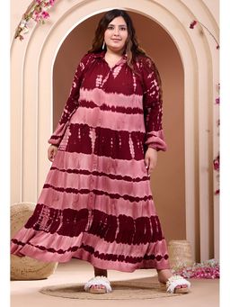 Desi Noor - Plus Size Maroon Tye Dye Washed Maxi Dress